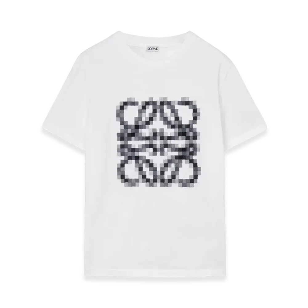 LOEWE Women's Anagram Pixellated T-Shirt in Cotton Jersey "White/Black"