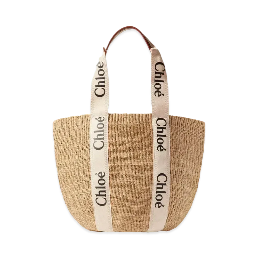 Chloe Large Woody Basket In Fair Trade Paper With The Woody Ribbon "White"