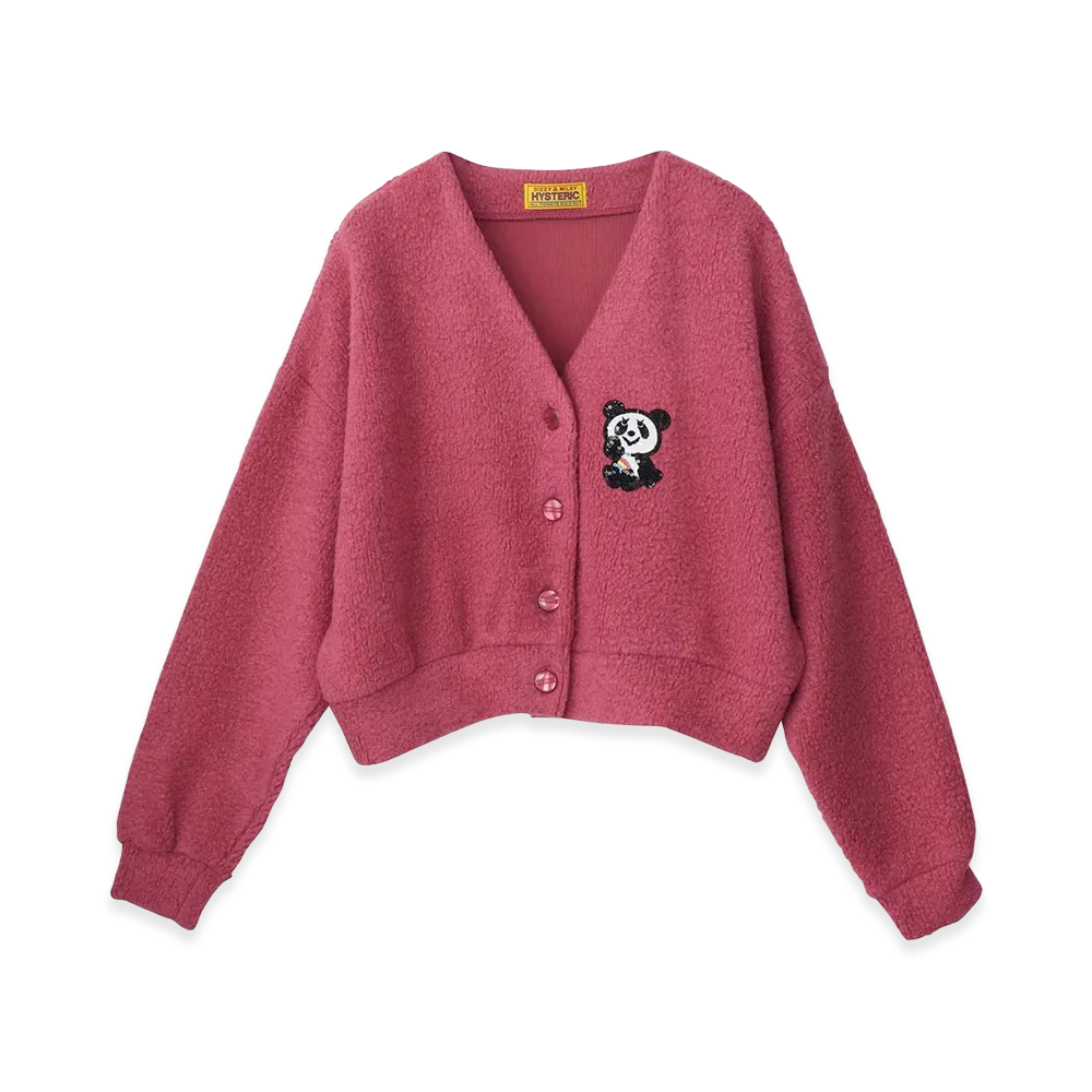 HYSTERIC GLAMOUR Women's Rainbow Panda Patch Cropped Cardigan "Pink"