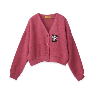 HYSTERIC GLAMOUR Women's Rainbow Panda Patch Cropped Cardigan "Pink"