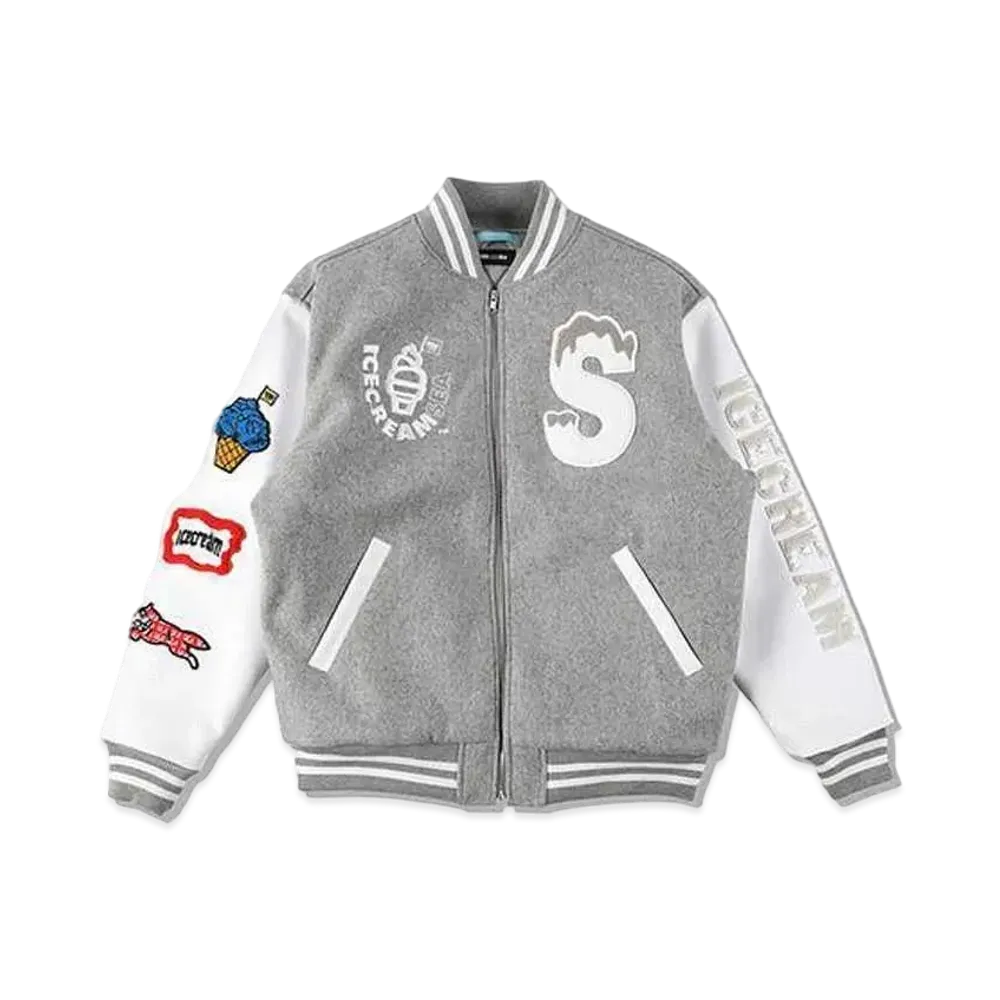 WIND AND SEA x ICECREAM VARSITY JACKET (ICE&SEA) "Gray"