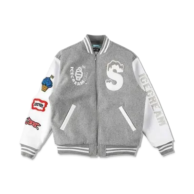 WIND AND SEA x ICECREAM VARSITY JACKET (ICE&SEA) "Gray"