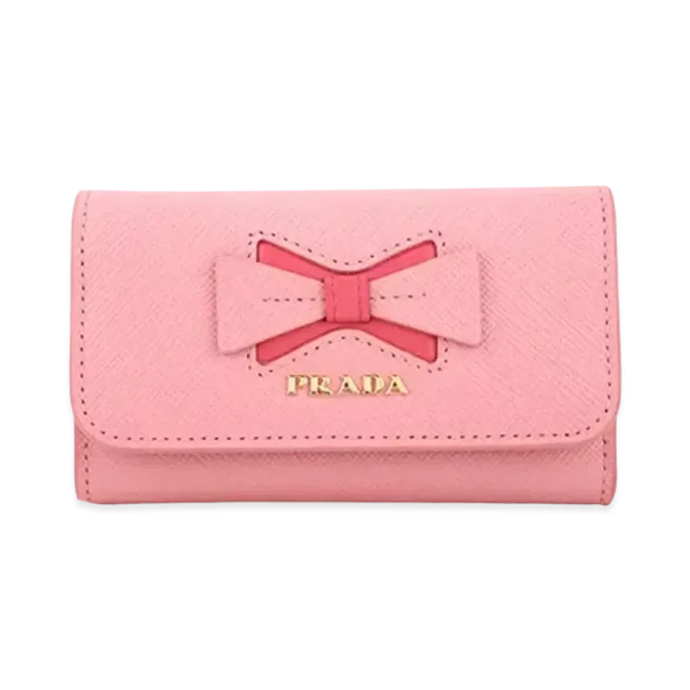 PRADA Saffiano Leather Ribbon Key Case "Petalo/Peonia"