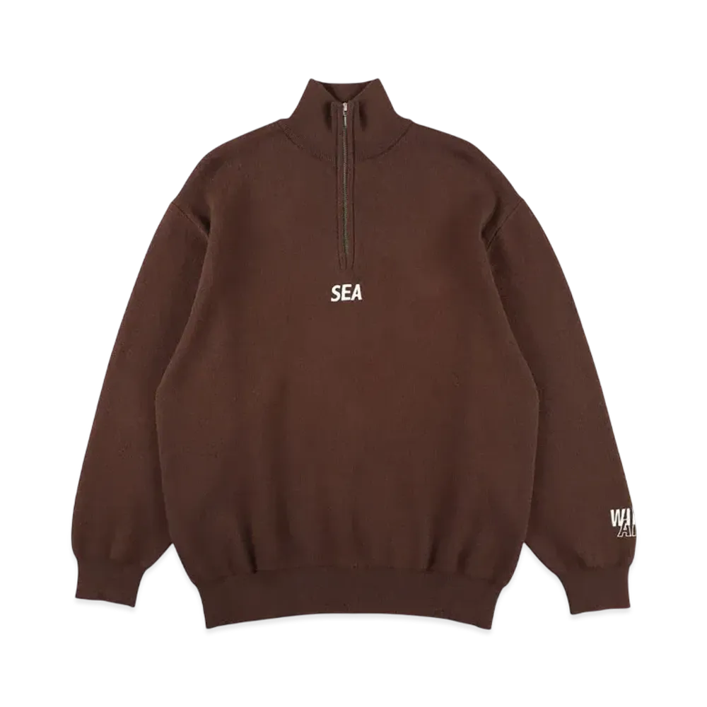 WIND AND SEA Half Zip Cotton Cashmere Knit "Brown"