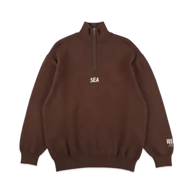 WIND AND SEA Half Zip Cotton Cashmere Knit "Brown"