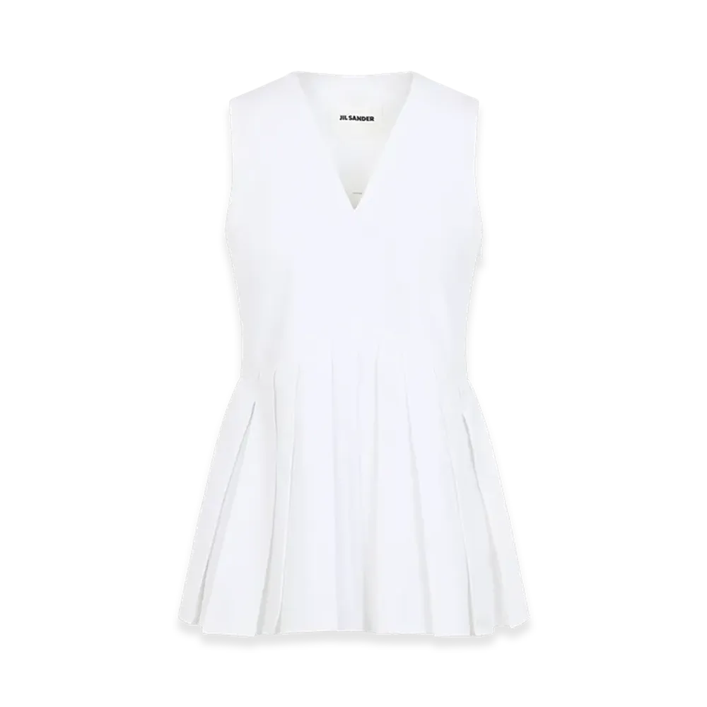 Jil Sander Women's Sleveless A-Line Pleated Top "White"
