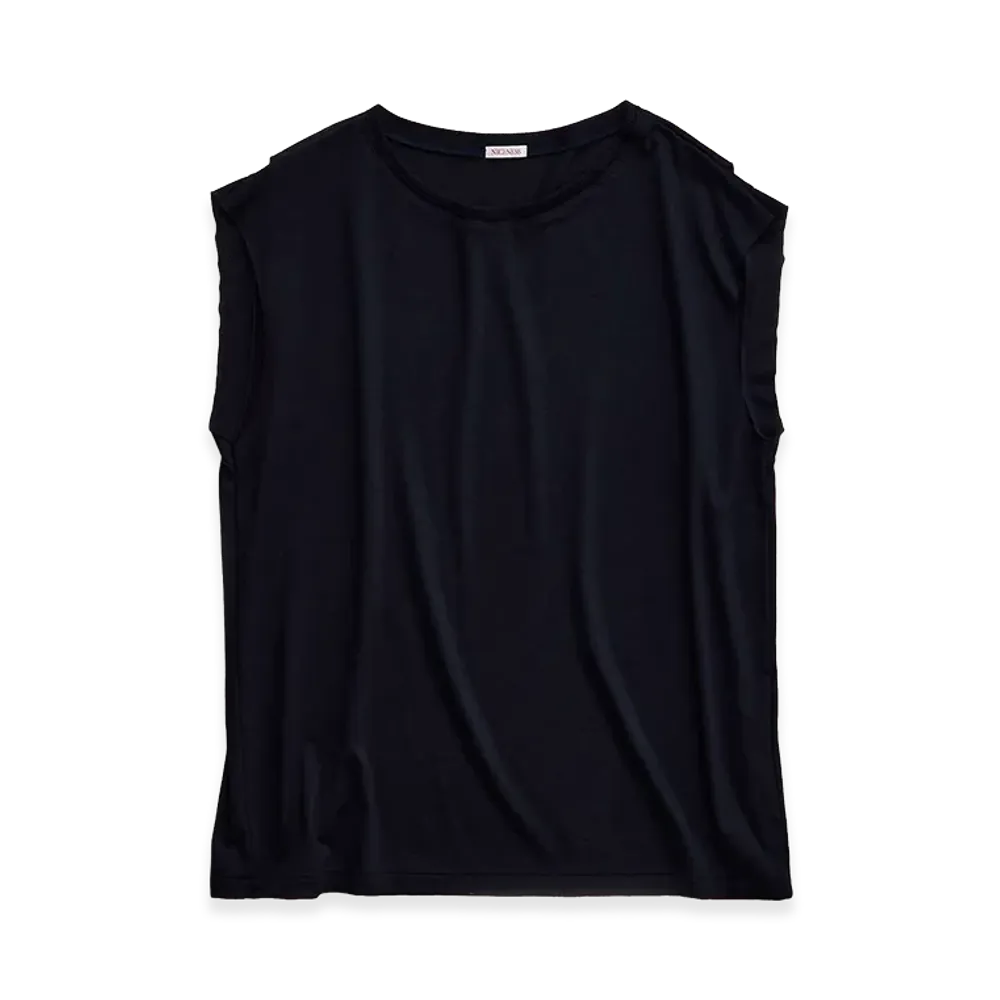 NICENESS W.Mcgeoch Cut-Off Sleeve Super 100's Wool Jersey T-Shirt "Navy"