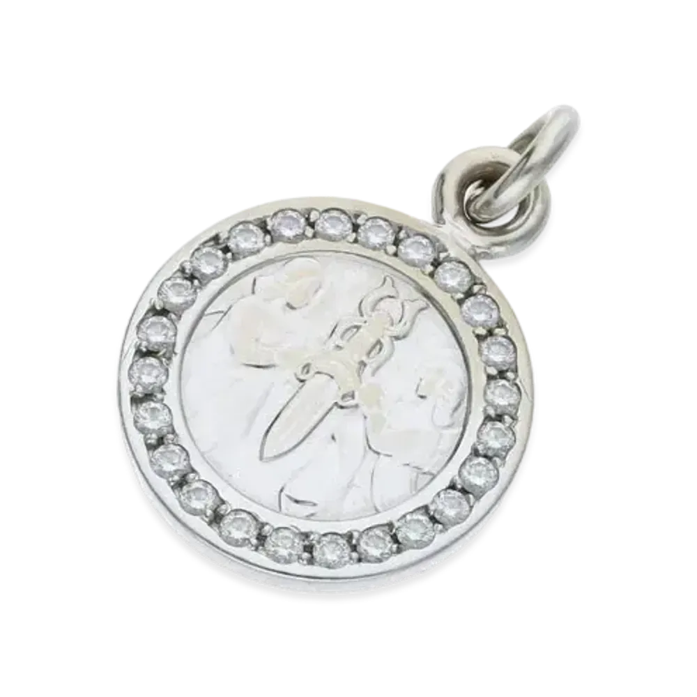 Chrome Hearts 18K Angel Medal Pave Diamond Charm "White Gold"