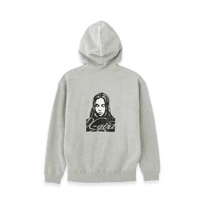 X-Girl Rhinestone Logo And Face Zip Up Sweat Hoodie "Grey"