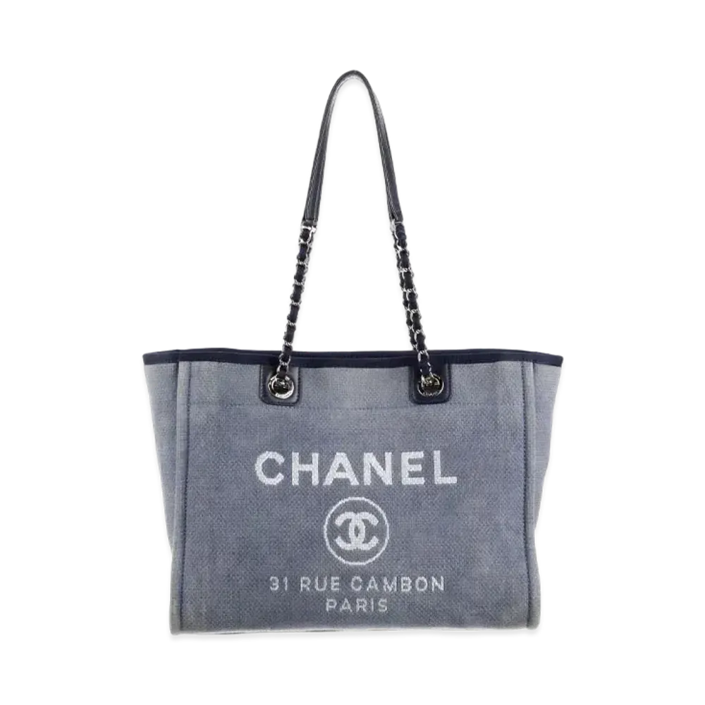 CHANEL Small Deauville Tote Canvas "Blue/Silver"