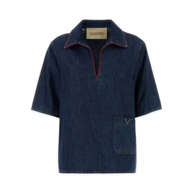 Valentino Women's Short Sleeve Denim Shirt "Indigo Blue"