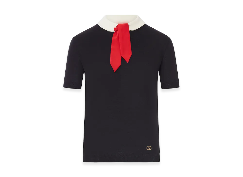 Valentino Women's Wool Sweater With Contrast Collar And Bow "Black"