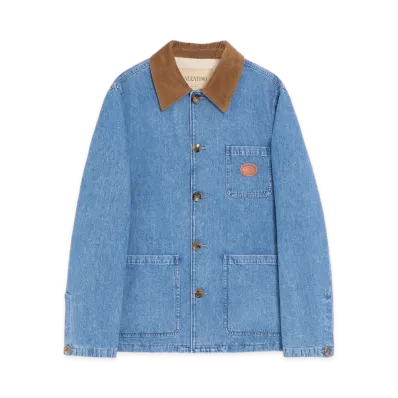 Valentino VLogo Patch Denim Shirt Jacket "Denim Blue"