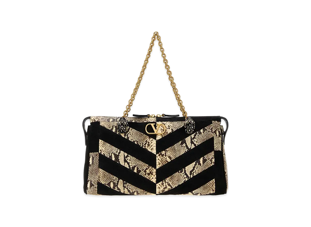 Valentino Women's Leather And Suede Medium V Logo Signature Shopping Bag "Multicolor"