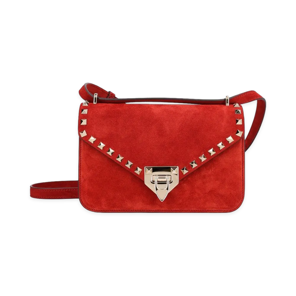 Valentino Women's Rockstud Suede Small Shoulder Bag "Red"