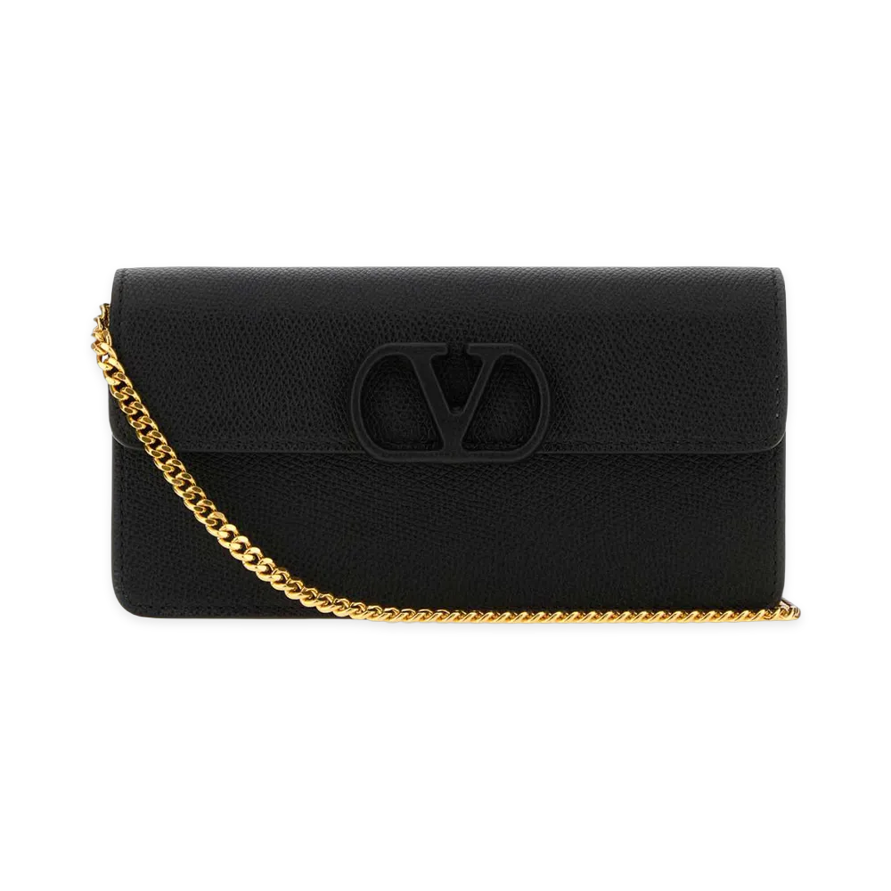 Valentino Women's VLogo Signature Grained Calfskin Chain Wallet "Black"
