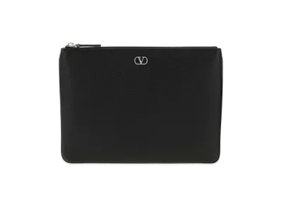 Valentino Leather V Logo Signature Clutch "Black"