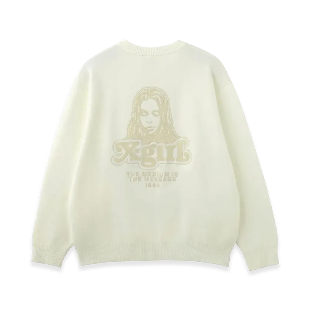 X-Girl Women's Face Embroidery Knit Top "White"