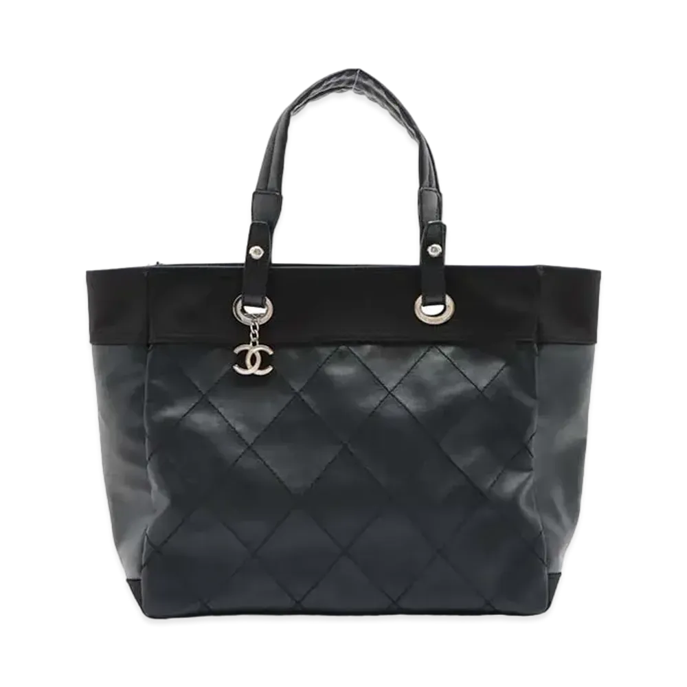 CHANEL Paris Biarritz MM Canvas Tote Bag "Black"