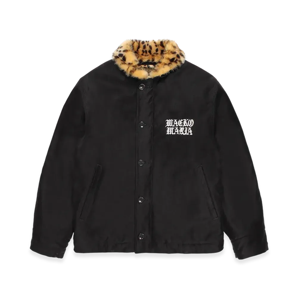WACKO MARIA Leopard Faux Fur N-1 Deck Jacket "Black"