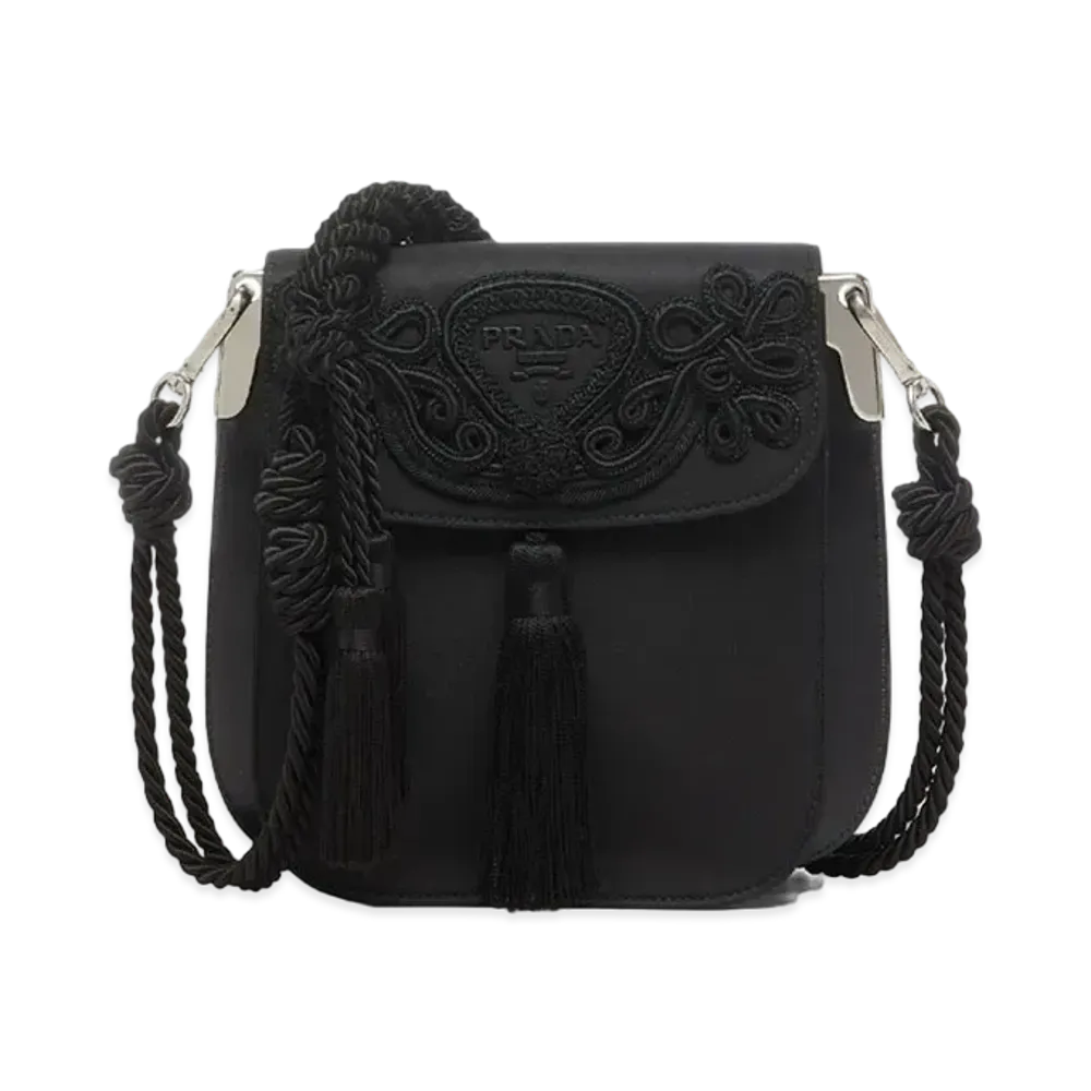 PRADA Nylon & Leather Bag With Decorative Trim "Black"