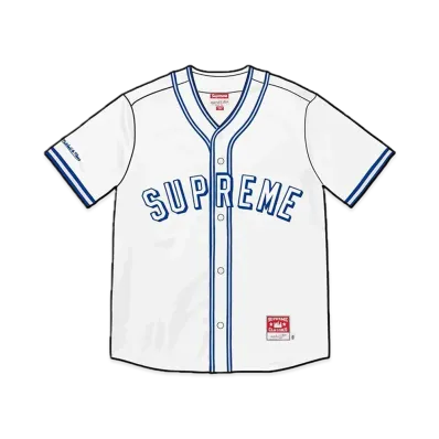 Supreme x Mitchell & Ness Satin Baseball Jersey "White"