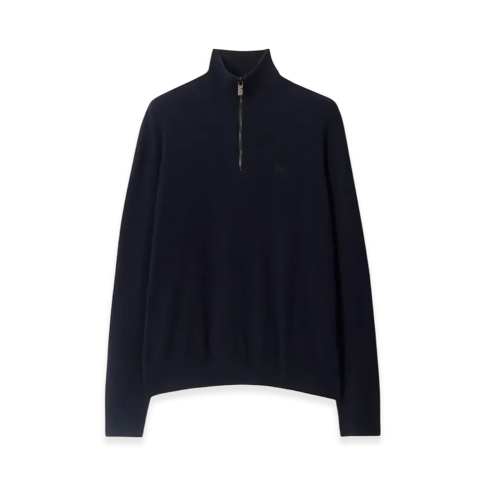 Burberry Cashmere Blend Half-Zip Sweater "Navy"