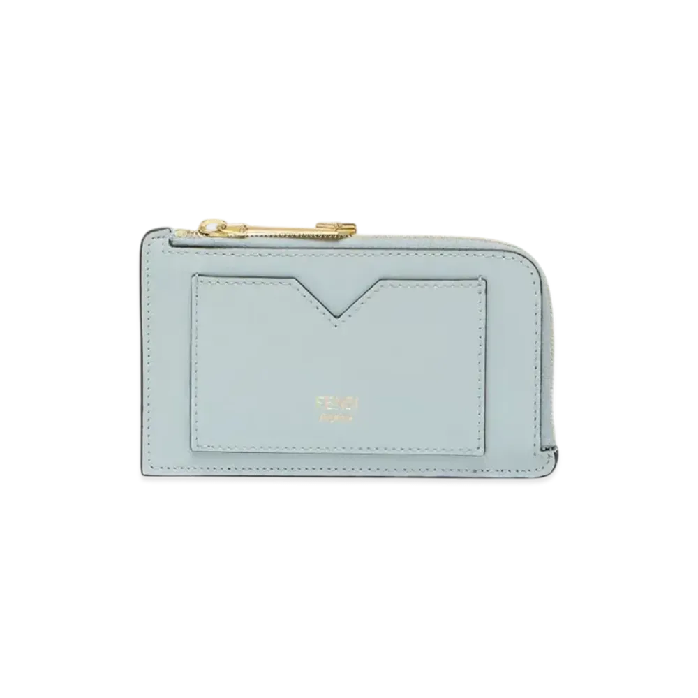 FENDI FF Diamonds Card Case Leather Card Holder "Light Blue"