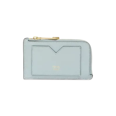 FENDI FF Diamonds Card Case Leather Card Holder "Light Blue"