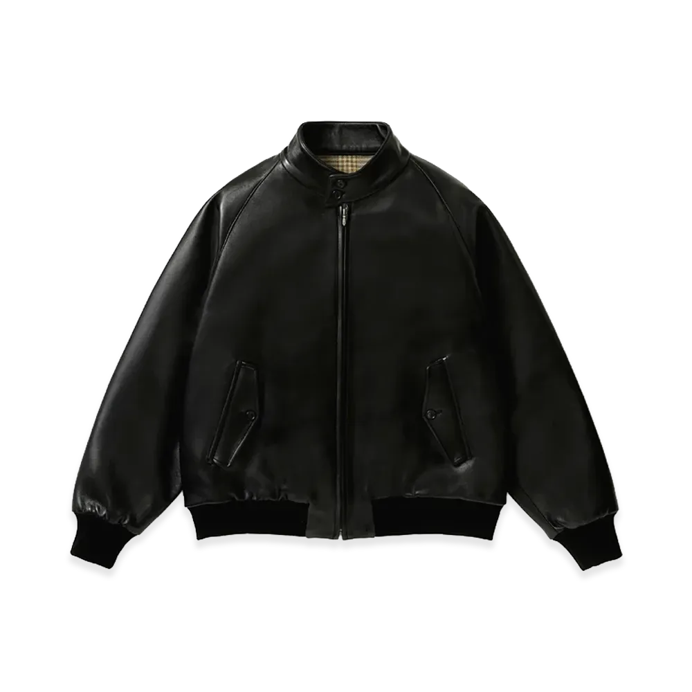 A.PRESSE Leather Harrington Jacket "Black"