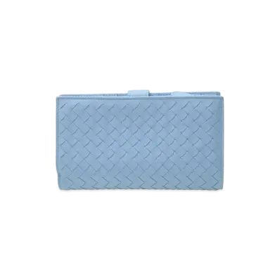 Bottega Veneta Intrecciato Lambskin Medium Bi-fold Zip Wallet "Ciel"