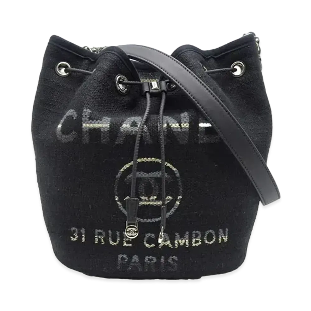 CHANEL Deauville Drawstring Bag Chain Shoulder 21 Canvas "Black/Silver"