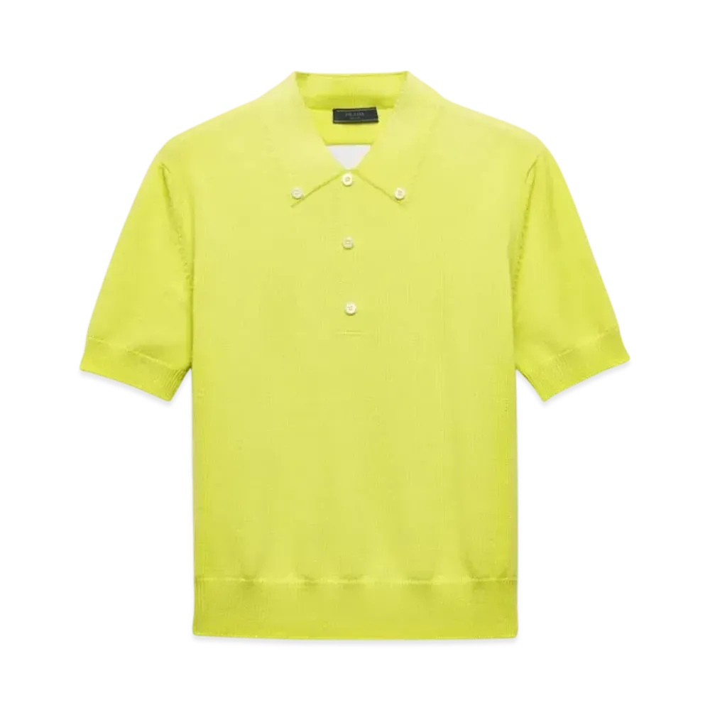 PRADA Men's Short-Sleeved Wool Polo Shirt "Yellow Green"