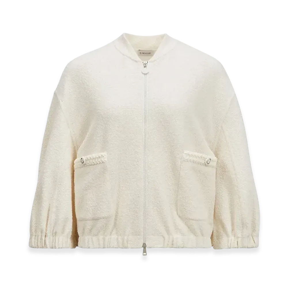 MONCLER 2-in-1 Boucle Zip-Up Cardigan "White"