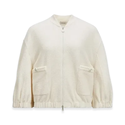 MONCLER 2-in-1 Boucle Zip-Up Cardigan "White"