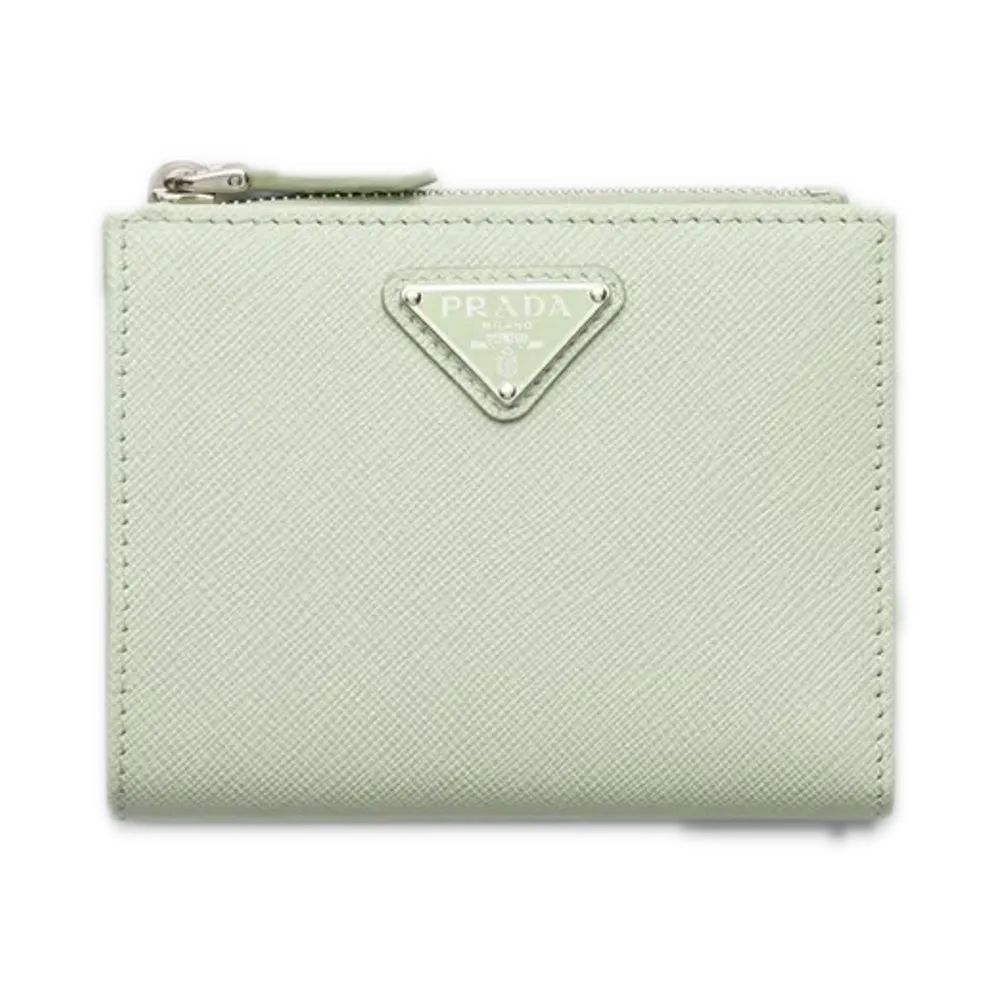 PRADA Saffiano Triangle Wallet "Pastel Green"