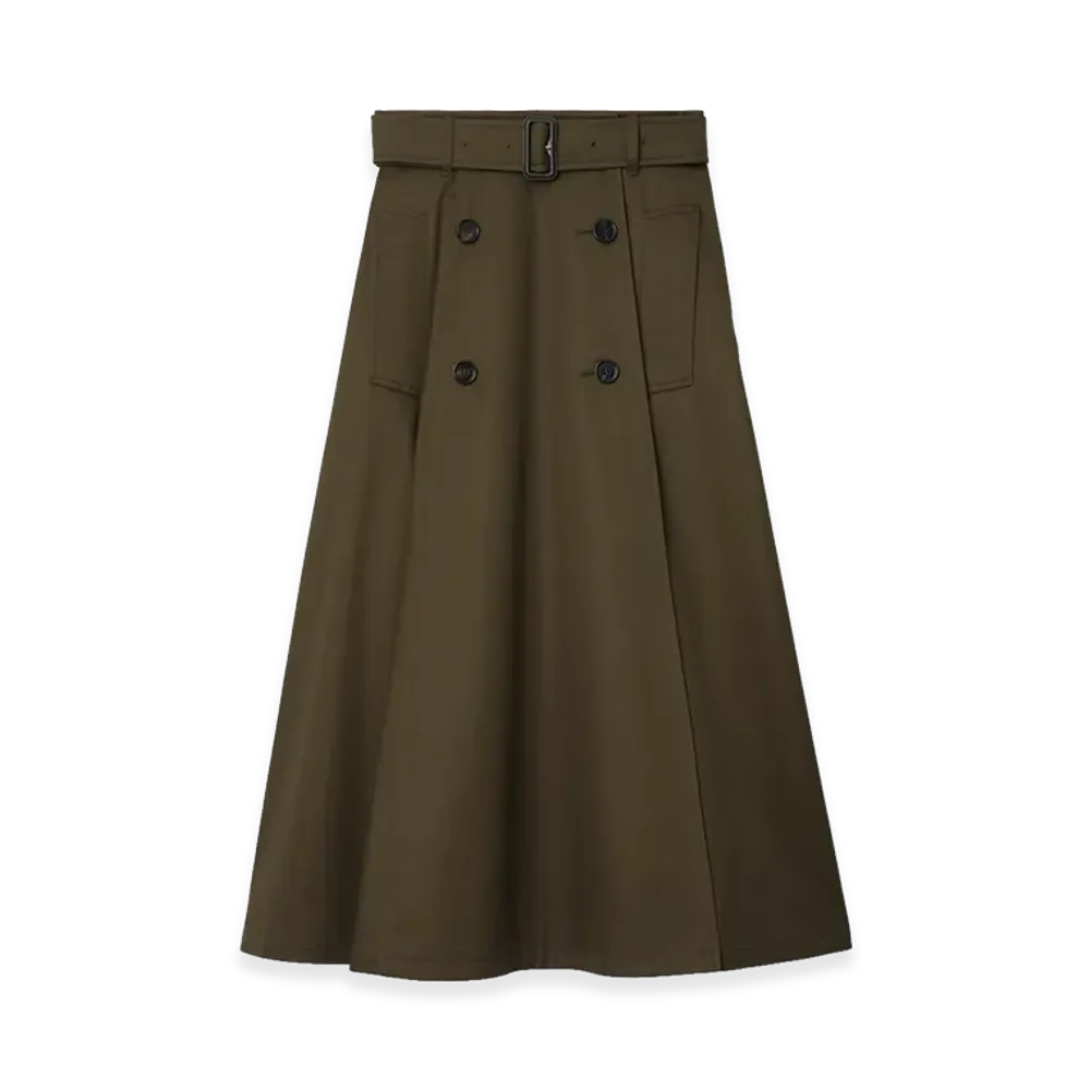 Burberry Women's Gabardine Trench Midi Skirt "Juniper Green"