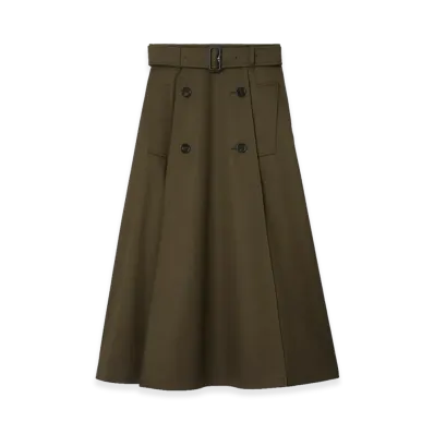 Burberry Women's Gabardine Trench Midi Skirt "Juniper Green"
