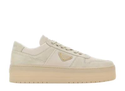 PRADA Women's Sand Fabric And Suede Downtown Bold Sneakers "White"
