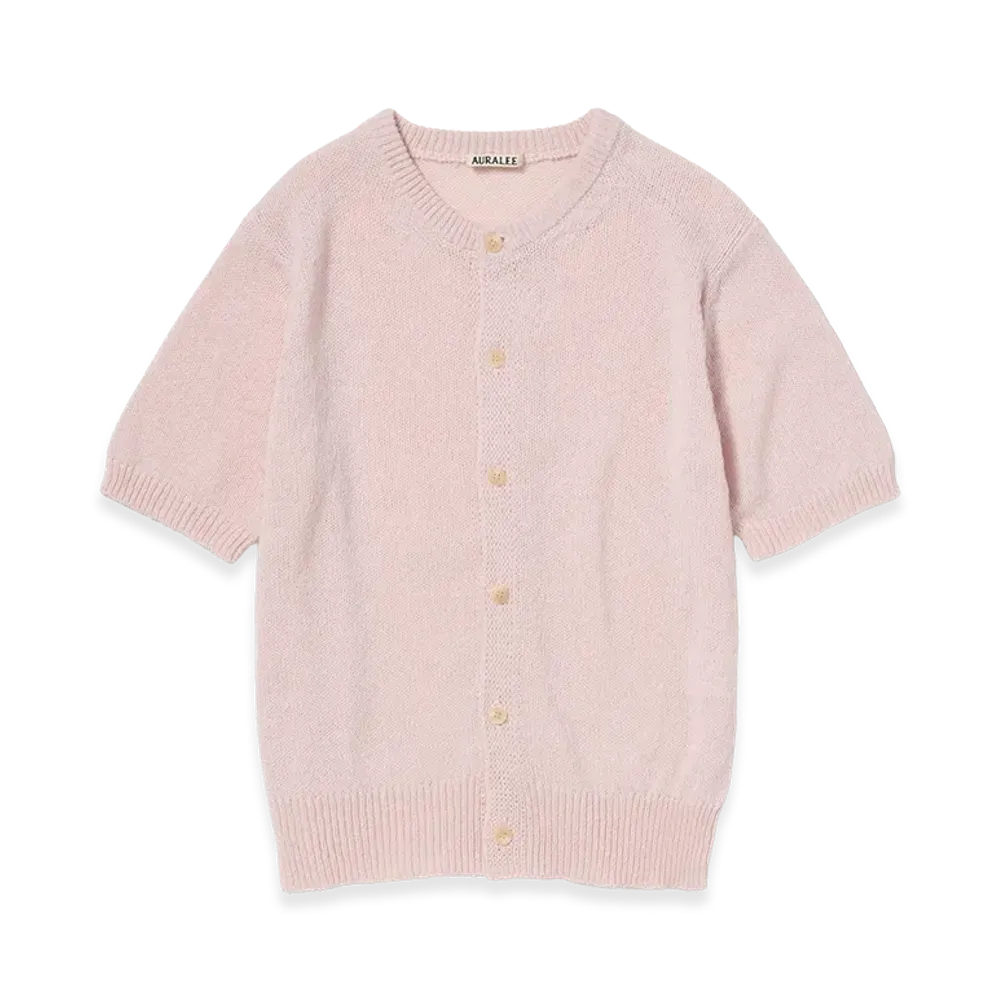 AURALEE Summer Cashmere Knit Half Sleeved Cardigan "Light Pink"