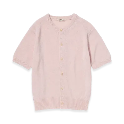 AURALEE Summer Cashmere Knit Half Sleeved Cardigan "Light Pink"