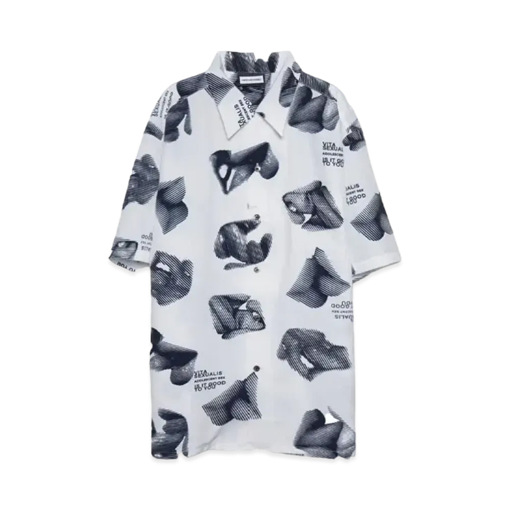 PRESTIGE APPAREL OPEN COLLAR PRINT SHIRTS "WHITE"