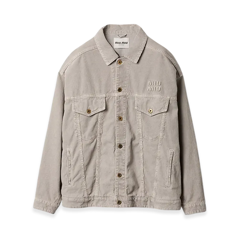 MIU MIU Women's Washed Velvet Blouson Jacket "Granite Gray"