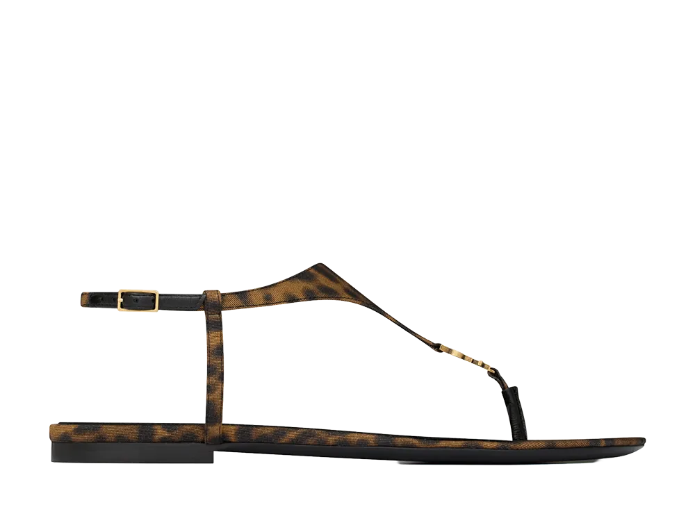Saint Laurent Women's Cassandra Sandals in Leopard Grosgrain "Leopard"