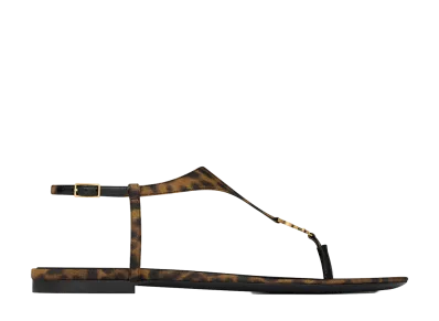 Saint Laurent Women's Cassandra Sandals in Leopard Grosgrain "Leopard"