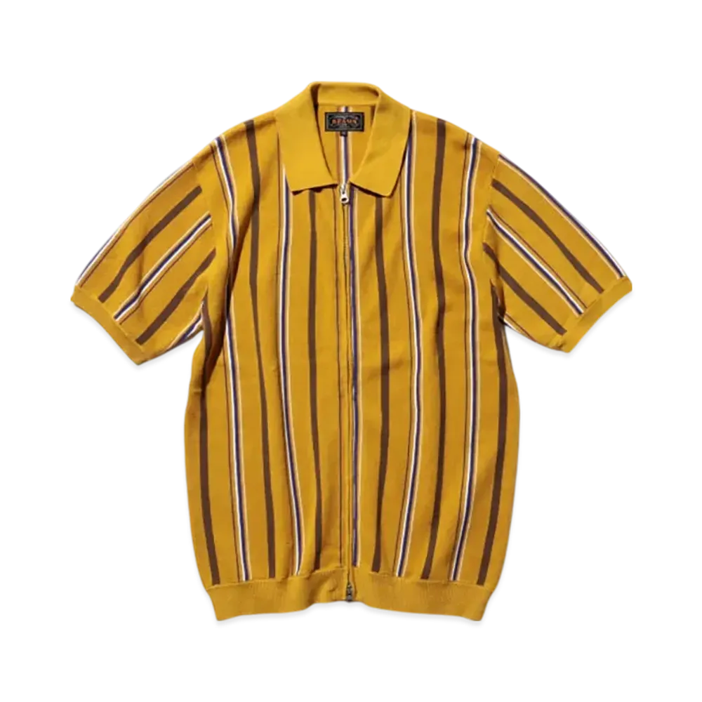 BEAMS Zip Knit Polo Stripe "Musterd"