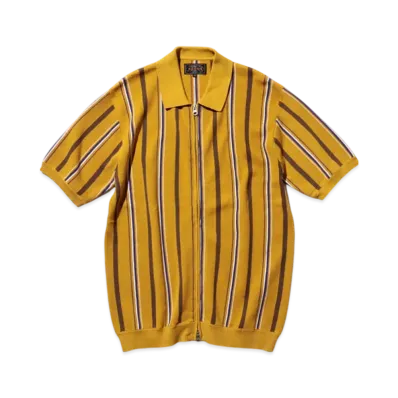 BEAMS Zip Knit Polo Stripe "Musterd"