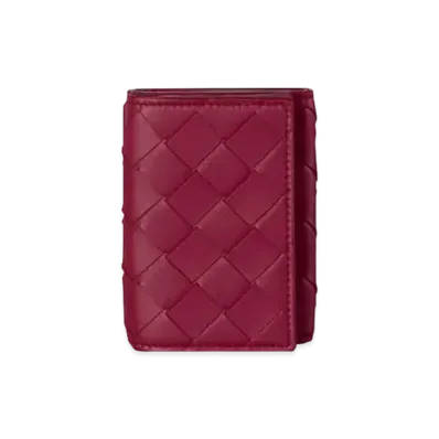 Bottega Veneta Intrecciato Calfskin Trifold Compact Wallet "Amaranto"