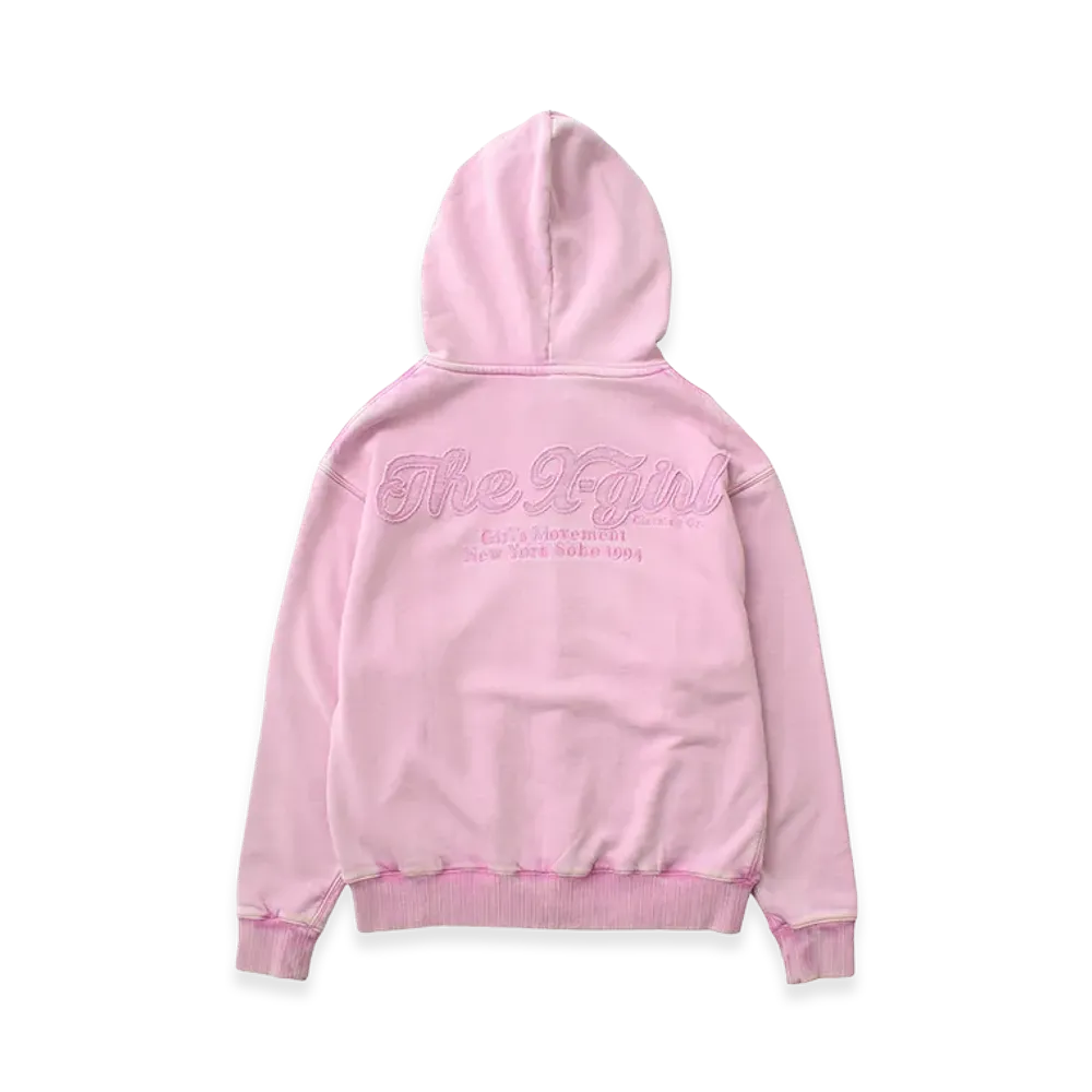 X-Girl Women's Bleached Logo Patch Zip Up Sweat Hoodie "Pink"