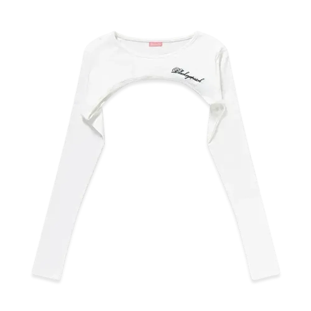 Black Eye Patch Script Logo Bolero Top "White"